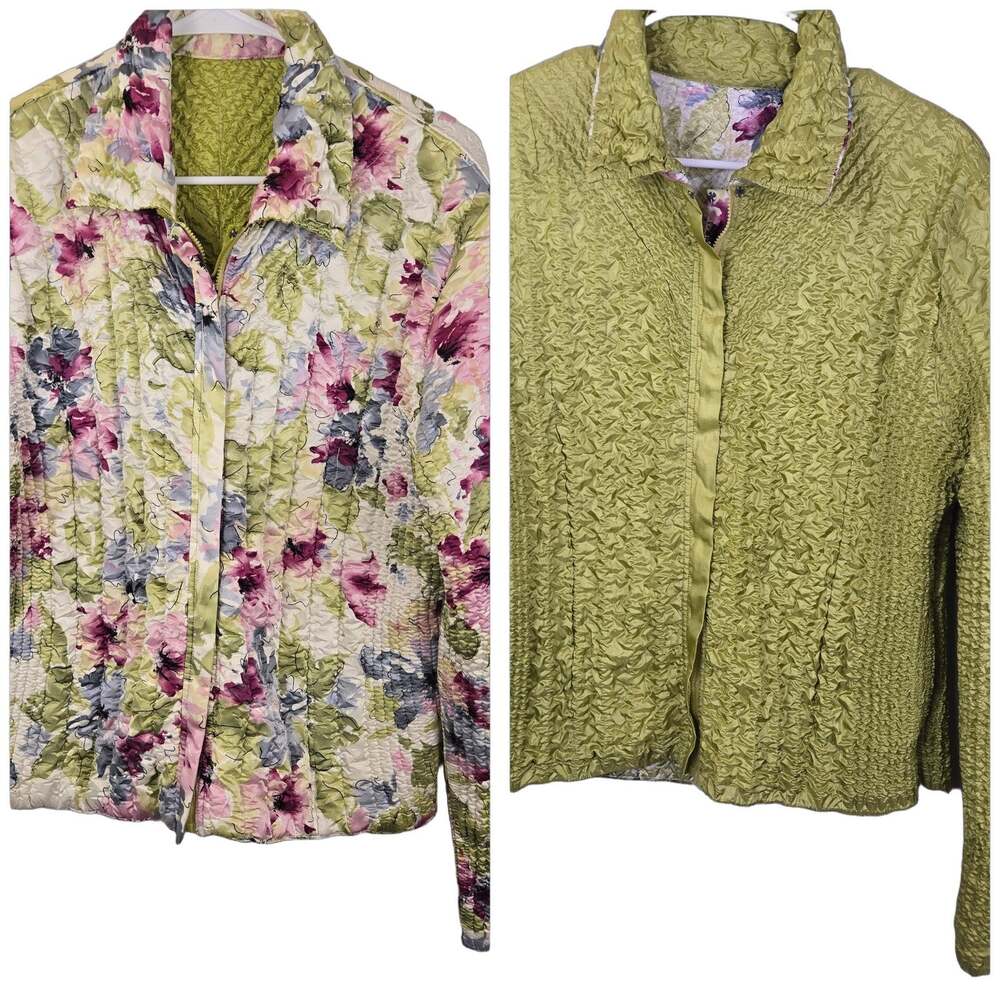 SILKY SOFT COTTAGE COASTAL UBU Vintage Women's 1X Reversible Floral Knit Jacket